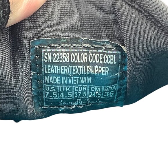 Skechers Women 7.5 Leather Blend Slip On Athletic Sneakers Gray Blue Breathable - Picture 4 of 7